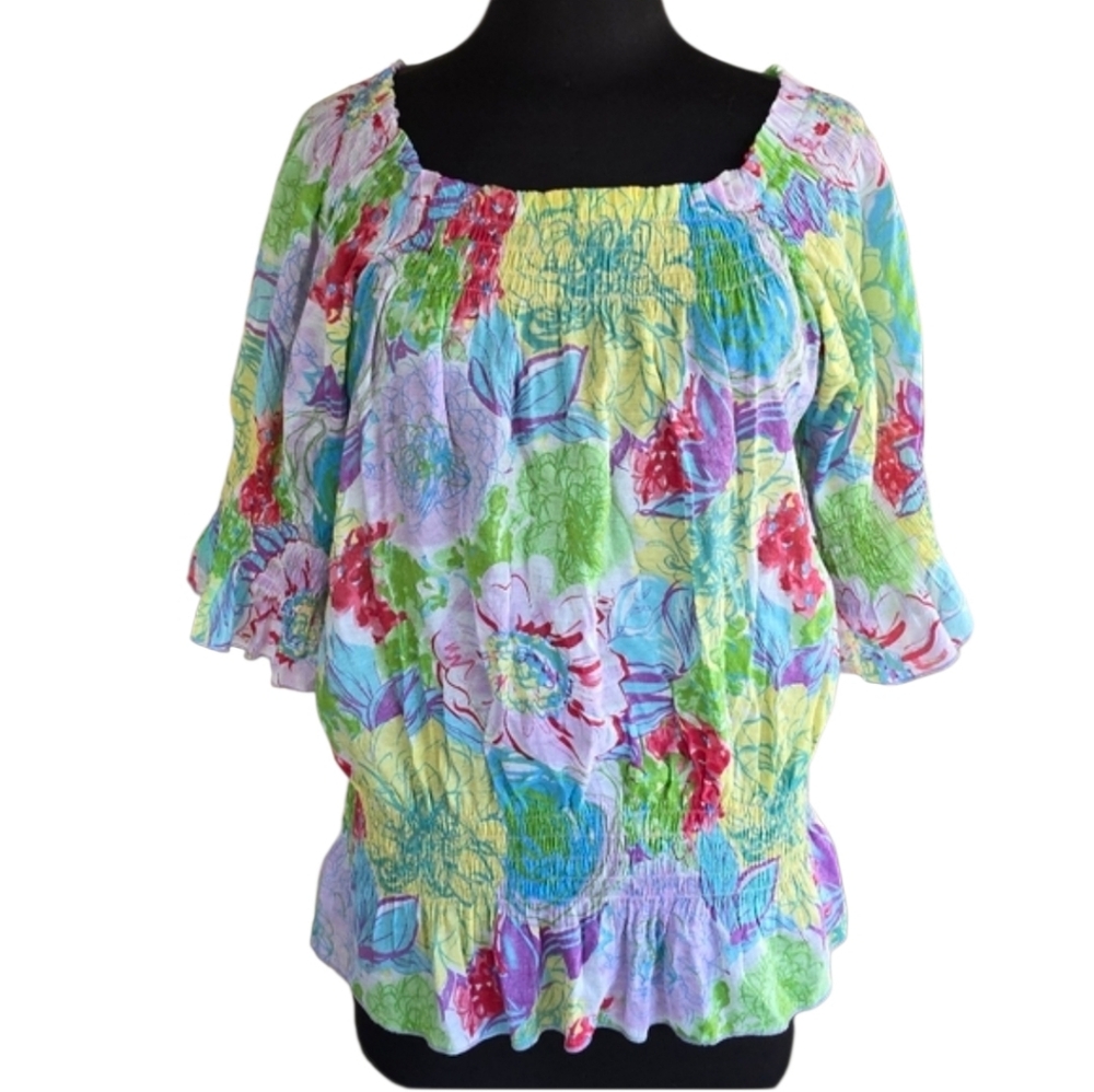 Event Large Boho Tropical Top Vibrant Floral Women's Blouse Vacation